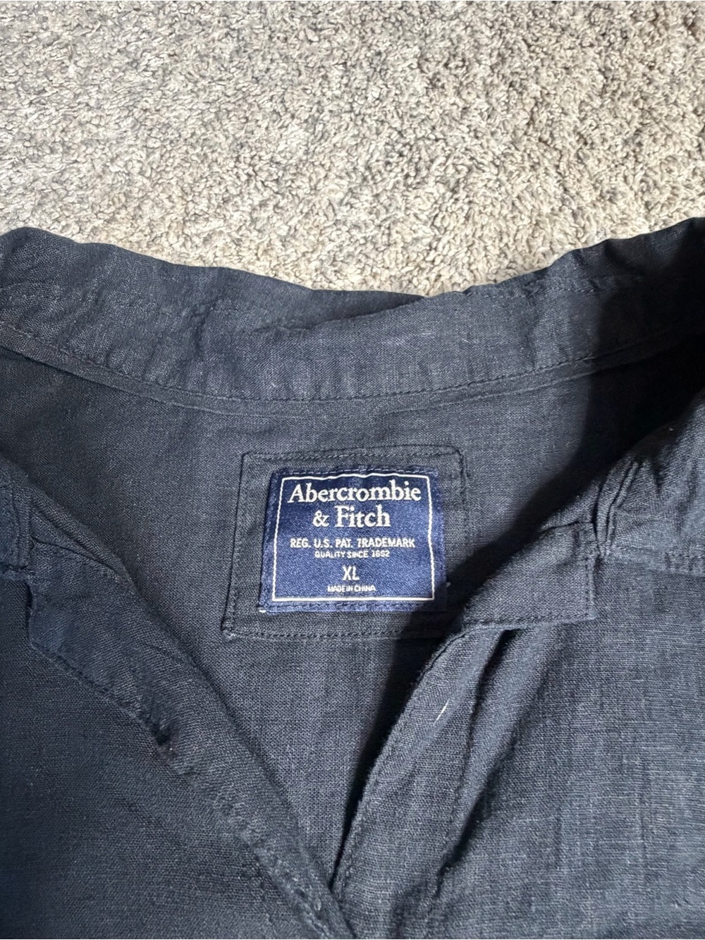 Abercrombie & Fitch Short Sleeve Linen-Blend Button Down Shirt XL black short - Picture 8 of 10